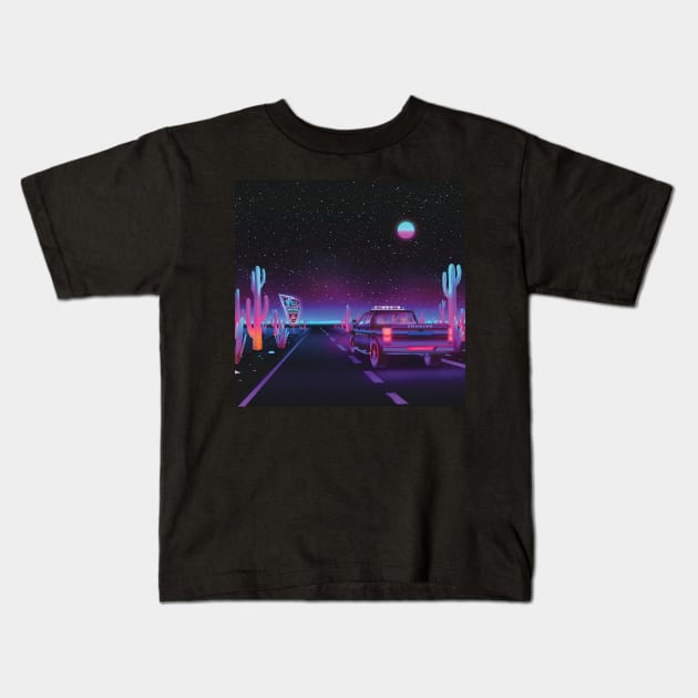 Vaperwave Desert Road Kids T-Shirt by thedoomseed